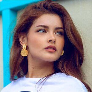 Gold Fan Shell Earrings | 14K Gold Plated Chunky Dangle Statement Jewelry